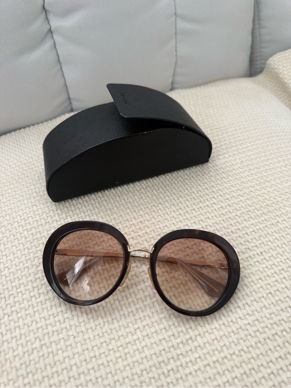 Prada Round Tortoiseshell Frame Sunglasses with Brown Lenses